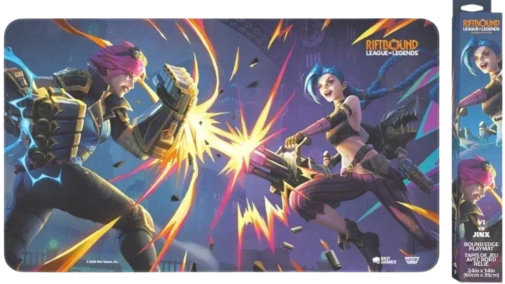 Riftbound League of Legends TCG Vendetta Vi vs Jinx Playmat featuring official Champion artwork